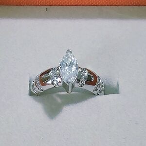 NEW 1.0CT Moissanite Marquise Cut Sterling Silver Ring Sz 7 Engagement Statement